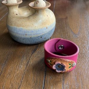 Original TroubleCuff Genuine Leather Vintage Flower Accent Cuff